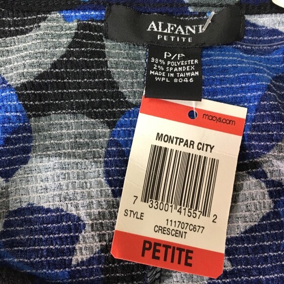Alfani Women's Top P Petite Blue Gray Black Multi-Color Long Sleeve - Picture 6 of 7